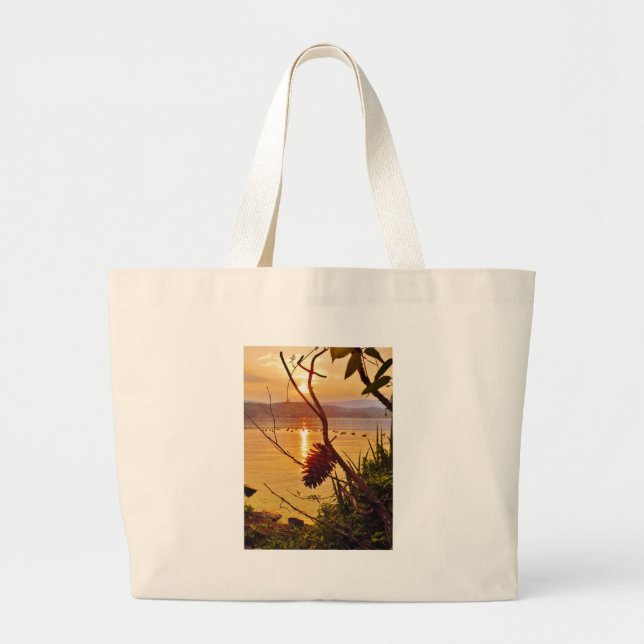 Grand Tote Bag Coucher de soleil du lac Pinecone (Devant)