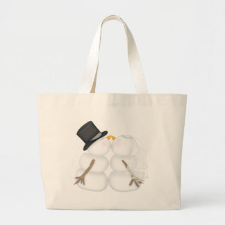 Grand Tote Bag Couples de baiser adorables de bonhomme de neige