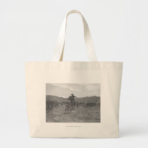 Grand Tote Bag Cowboy roping un veau pour le marquage à chaud de