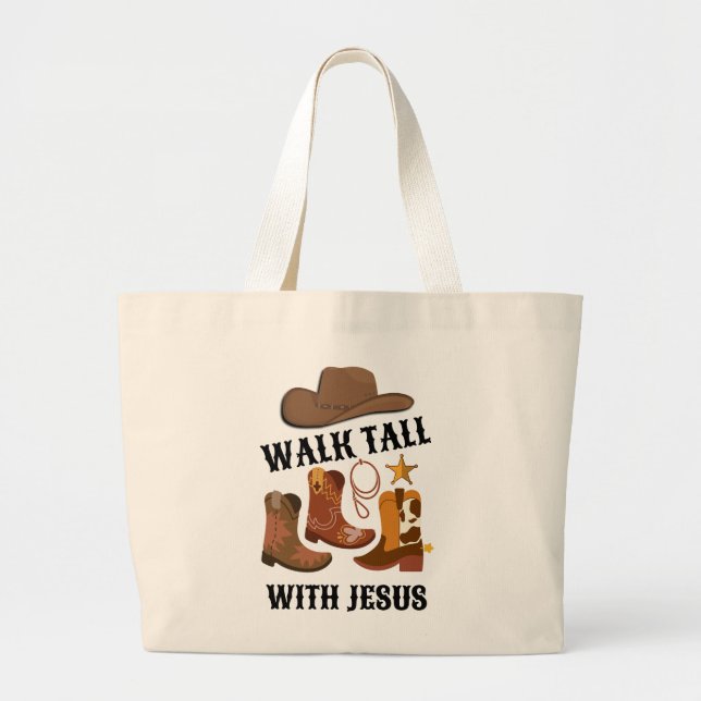 Grand Tote Bag Cowboy WALK TALL AVEC JESUS Christian (Devant)