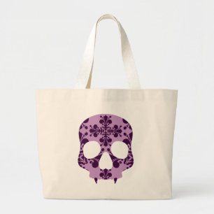 Grand Tote Bag Crâne fanged par damassé pourpre punk