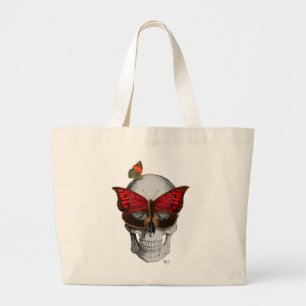 Grand Tote Bag Crâne rose de masque de papillon