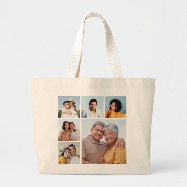Grand Tote Bag Créez votre propre collection photo de 6 personnes (Devant)