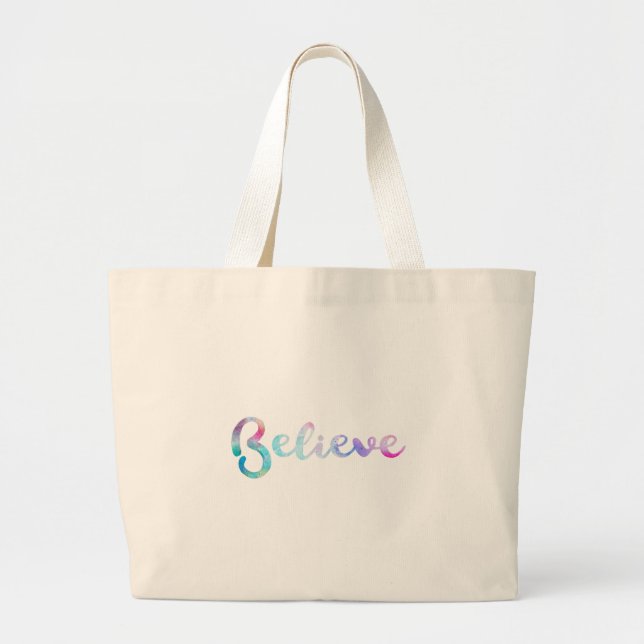 Grand Tote Bag Croire la typographie de l'aquarelle (Devant)