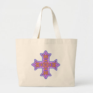 Grand Tote Bag Croix copte en pastel magnifique