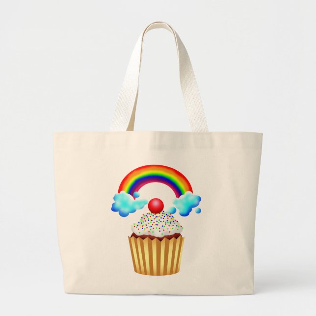 Grand Tote Bag Cupcake Party avec arc-en-ciel et arroseurs (Devant)
