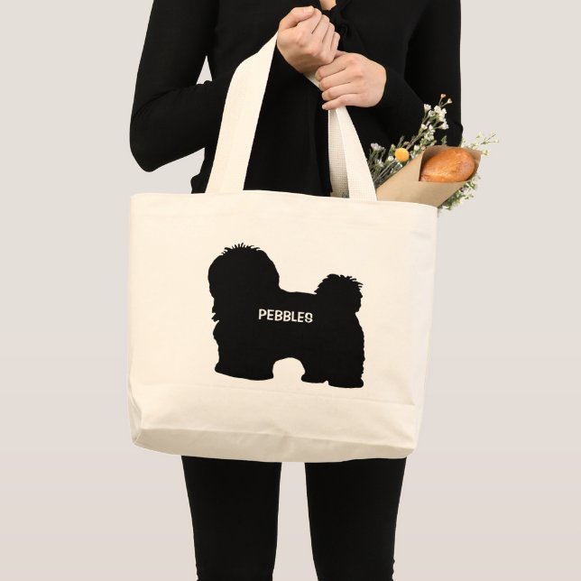 Grand Tote Bag CUSTOM Havanais race Chien Silhouette (Devant (produit))