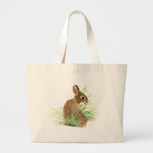 Grand Tote Bag Customisez ce Curious Rabbit, Aquarelle Animal (Devant)