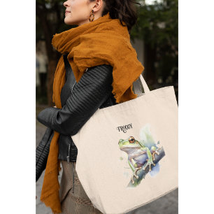 Grand Tote Bag Cute Aquarelle Arbre Frog, personnalisé