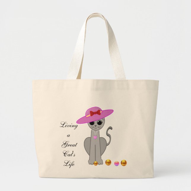 Grand Tote Bag Cute chat avec Casquette (Devant)