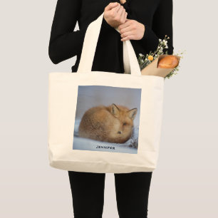 Grand Tote Bag Cute Little Fox Curled Up Winter Photo