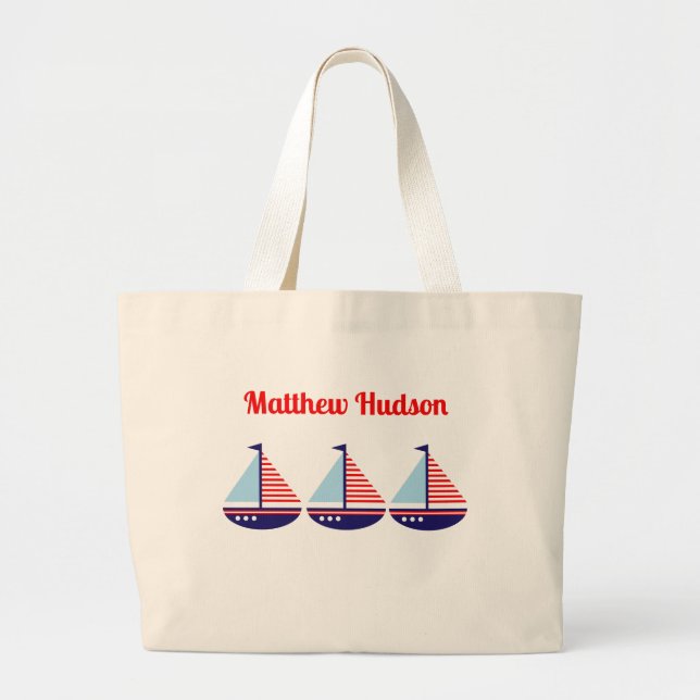 Grand Tote Bag Cute Nautique Voilier Personnalisé Enfants (Devant)