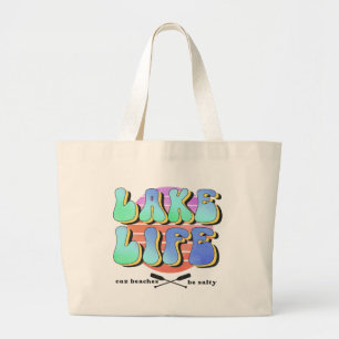 Grand Tote Bag Cute retro lac vie mot art salé plage