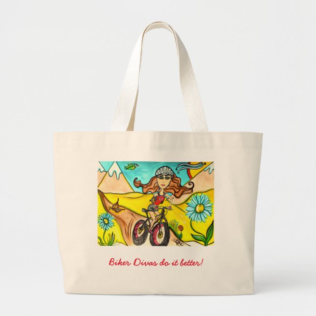 Grand Tote Bag Cycliste Fourre-tout de diva de montagne (Devant)