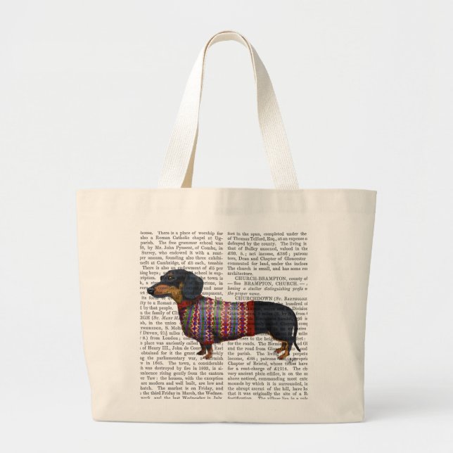Grand Tote Bag Dachshund Avec Sweat Laineux (Devant)