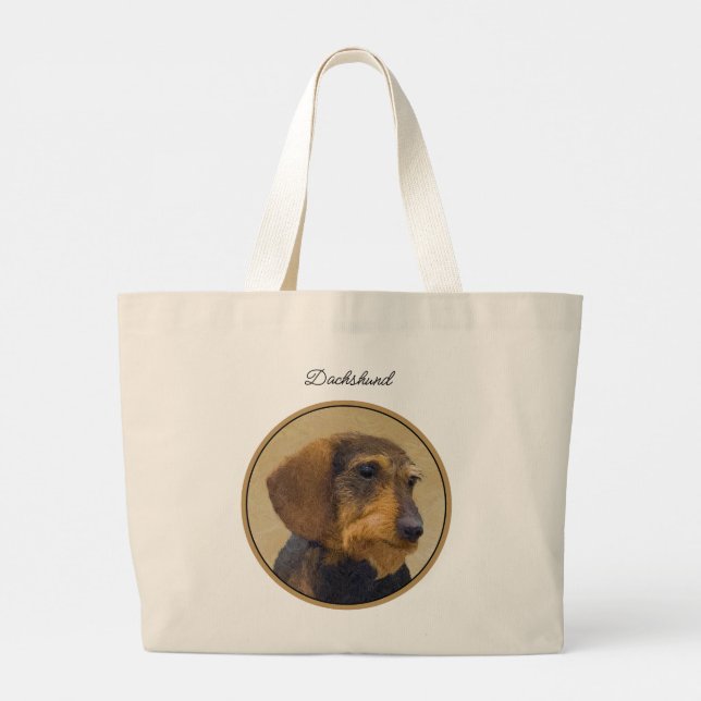 Grand Tote Bag Dachshund Peinture Fil cheveux noir & Tan Dog Art (Dos)