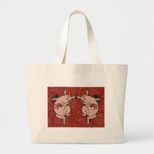 Grand Tote Bag Dancing Pig Antique Cute Danseuse