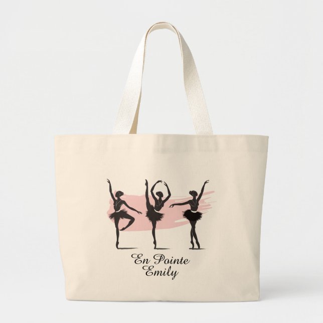 Grand Tote Bag Danseurs de ballet Silhouette sur pinceau rose (Devant)