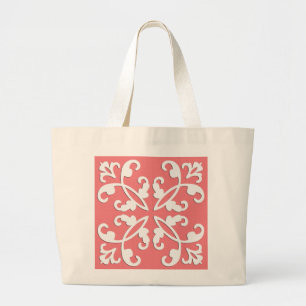 Grand Tote Bag Dentelle découpée - blanc sur rose azalée