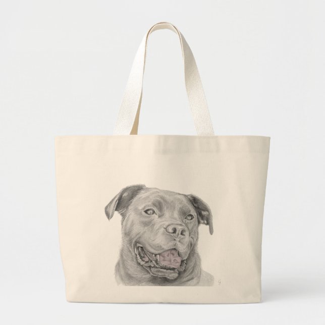 Grand Tote Bag Dessin d'art de pitbull (Devant)