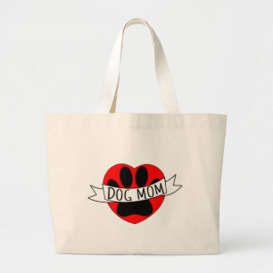 Grand Tote Bag Dessin De Chien Maman Paw Et Red Heart