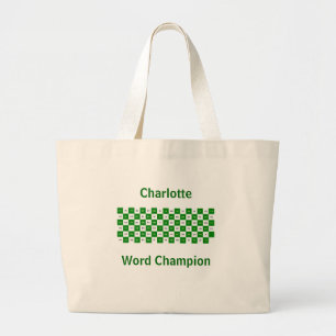 Grand Tote Bag Deux mots de lettres Vert et blanc US version
