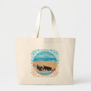 Grand Tote Bag Deux Scotties à la plage