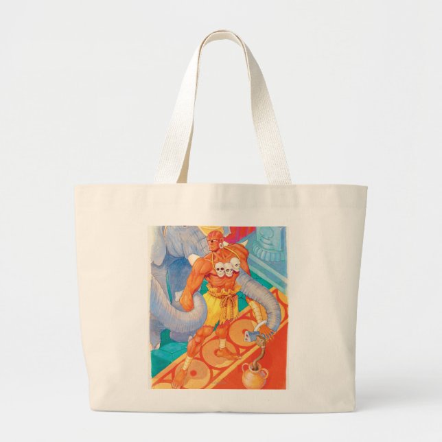 Grand Tote Bag Dhalsim avec des animaux (Devant)