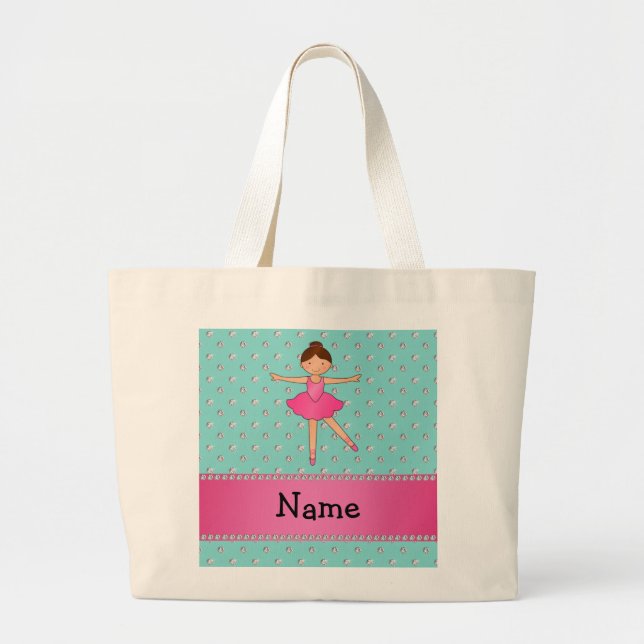 Grand Tote Bag Diamants nommés personnalisés de vert de seafoam (Devant)