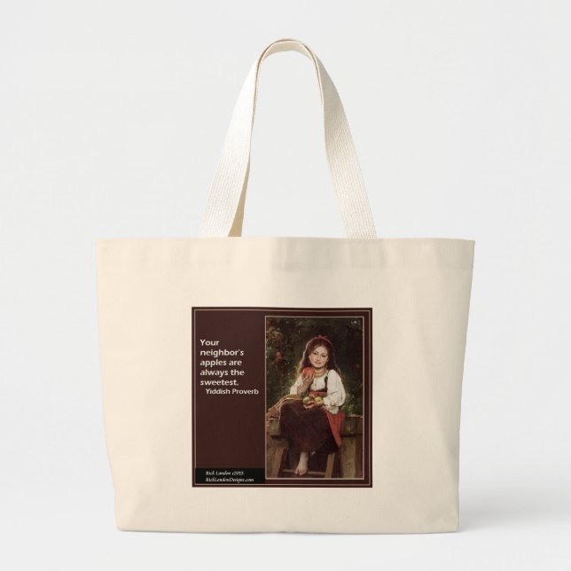 Grand Tote Bag Dicton Yiddish Concernant les Pommes & Graphique (Devant)