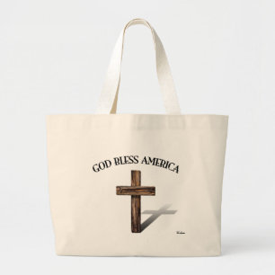 Grand Tote Bag DIEU BÉNISSE L'AMÉRIQUE avec une croix robuste