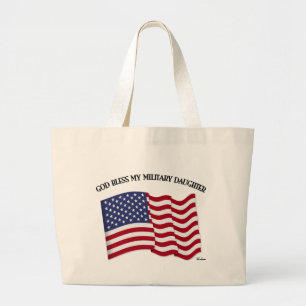 Grand Tote Bag DIEU BÉNISSE MA FILLE MILITAIRE avec drapeau améri