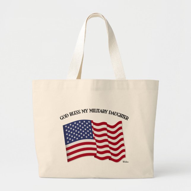 Grand Tote Bag DIEU BÉNISSE MA FILLE MILITAIRE avec drapeau améri (Devant)
