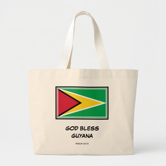 Grand Tote Bag DIEU BLESS GUYANA | Patriotique | Drapeau guyanais (Devant)