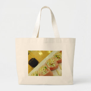 Grand Tote Bag Dîner Sushi Poisson Riz Alimentation Saine