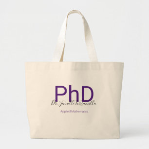 Grand Tote Bag Diplômé Purple Nom du diplôme PhD