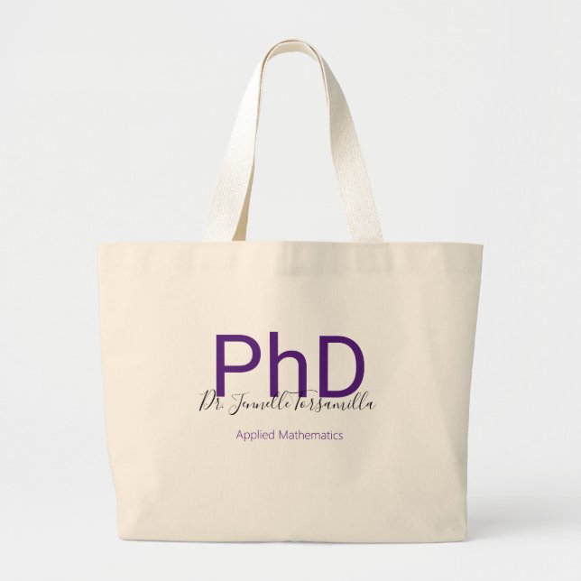 Grand Tote Bag Diplômé Purple Nom du diplôme PhD (Devant)