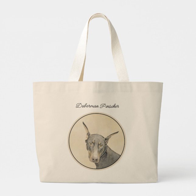 Grand Tote Bag Doberman Pinscher Peinture Dobie Craché Chien Art (Dos)