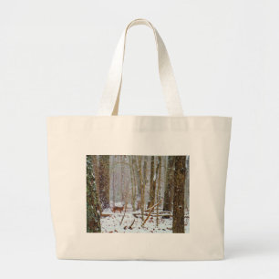 Grand Tote Bag Doe dans la neige, Deer dans le lac Arrowhead