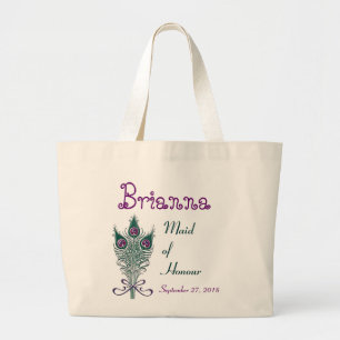 Grand Tote Bag Domestique de pourpre turquoise de plume de paon