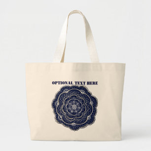 Grand Tote Bag Doodle gris Crochet bleu
