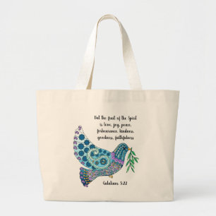 Grand Tote Bag Dove colorée avec versets sur la paix (Galates 5:2