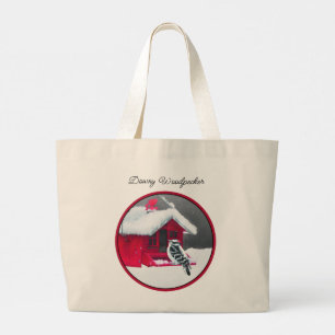 Grand Tote Bag Downy Pic sur Red Feeder Original Bird Art