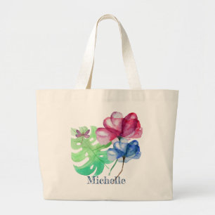Grand Tote Bag Dragonfly Et Floral Aquarelle Laver