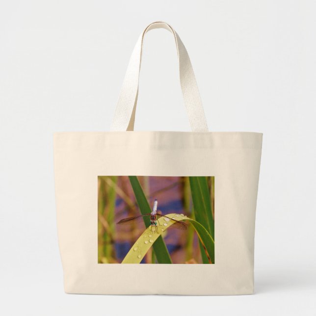 Grand Tote Bag Dragonfly sur la feuille de pluie (Devant)