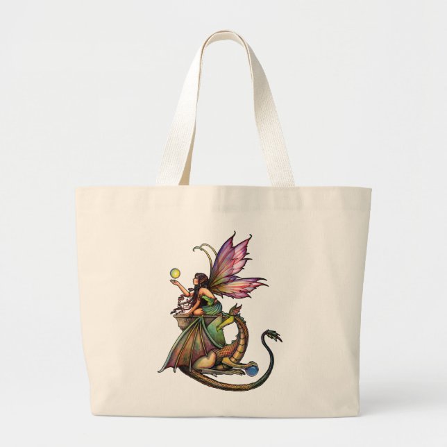 Grand Tote Bag Dragon's Orbs Fairy and Dragon par Molly Harrison (Devant)