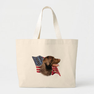Grand Tote Bag Drapeau américain de récupération de chocolat Labr
