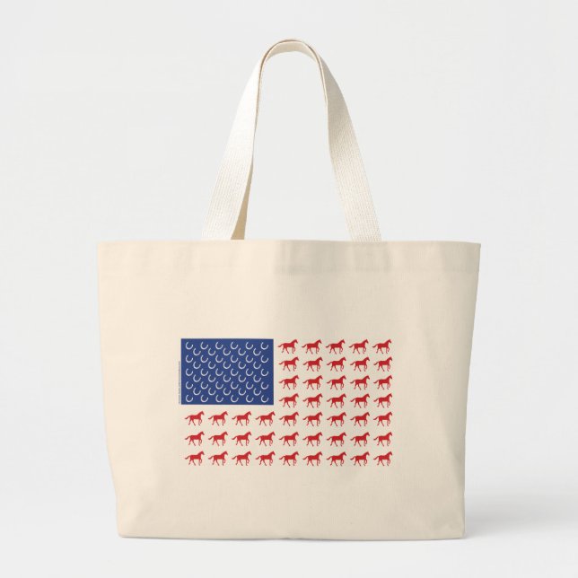 Grand Tote Bag Drapeau américain des chevaux patriotiques (Devant)