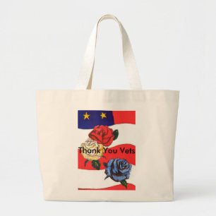 Grand Tote Bag Drapeau américain Rose Rouge Blanc & Bleu"Merci Ve