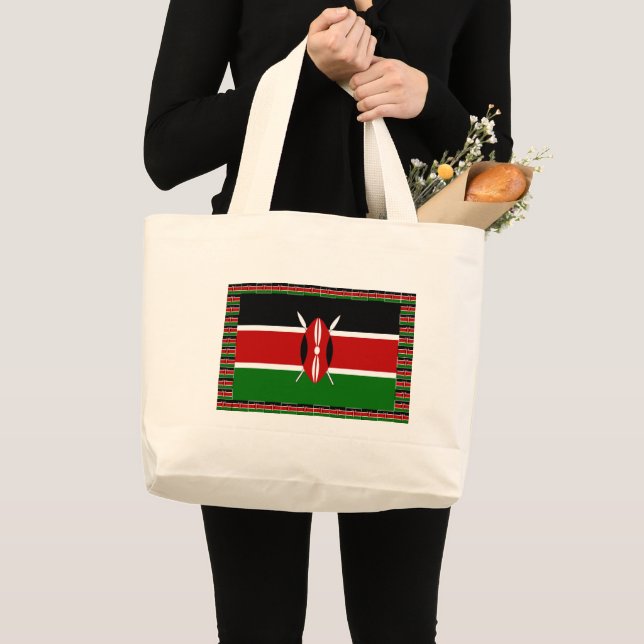 Grand Tote Bag Drapeau du Kenya : avec cadre de drapeau miniature (Devant (produit))